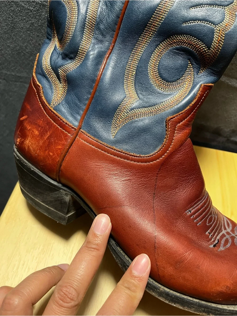 TONY LAMA Blue Brown Embroidered Western Cowboy Boots Men Sz 9.5 D 3126 Festival